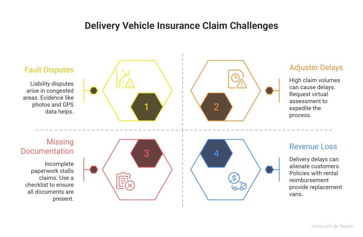 infographic of Common Challenges in Delivery Vehicle Insurance Claim Procedures